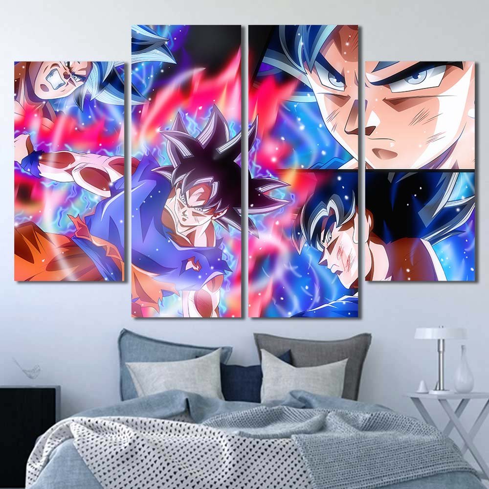 Streched Canvas Walldecor Dragon Ball Super Ultra Instinct Son Goku 4pcs Diamond DB7C227