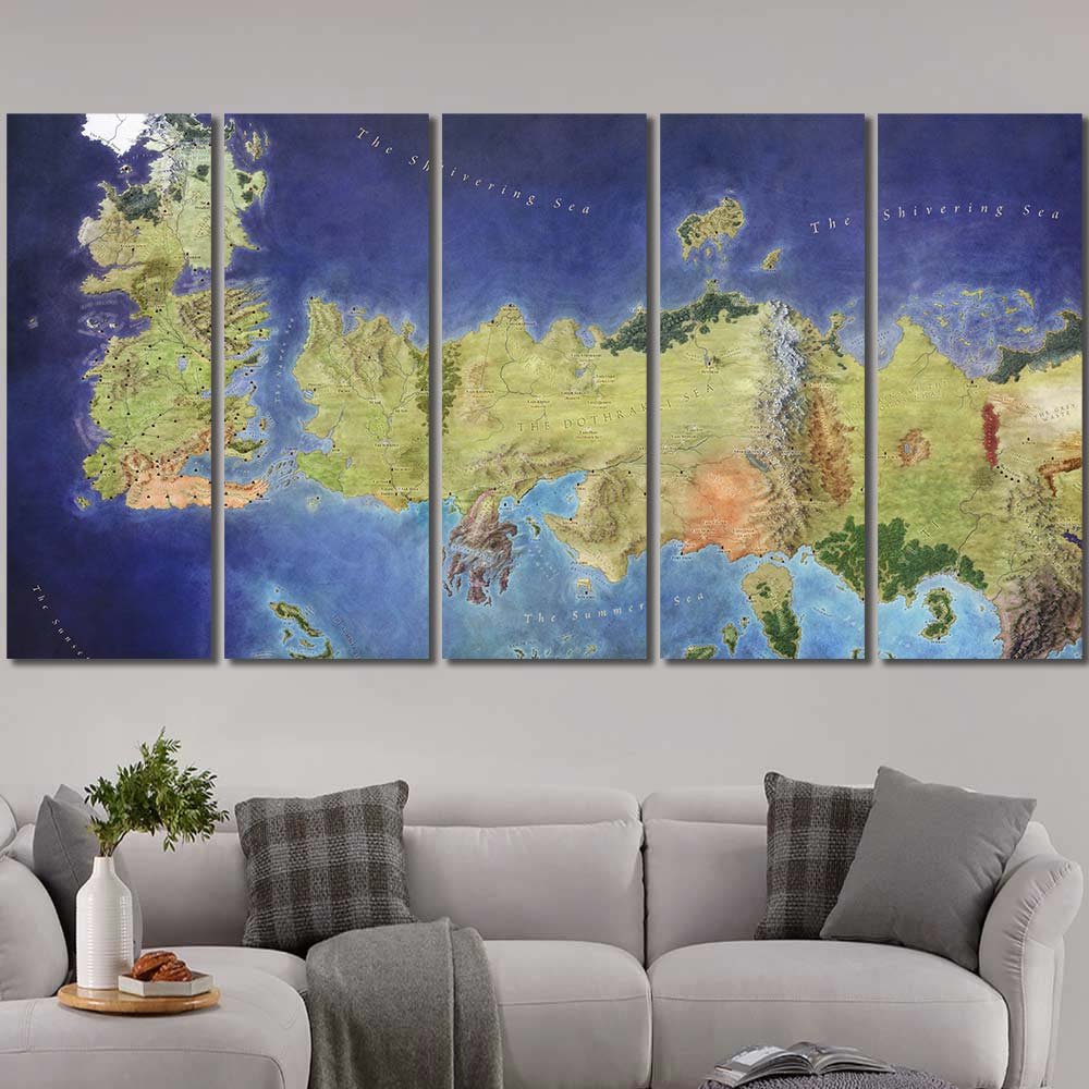 Wall Decor Gaming Westeros Song Of Ice And Fire Game Of Thrones World Map 5pcs Regular GT7C024