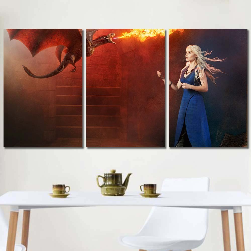 Walldecor For Hall Emilia Clarke Game Of Thrones Daenerys Targaryen Dragon 3pcs Regular GT7C041