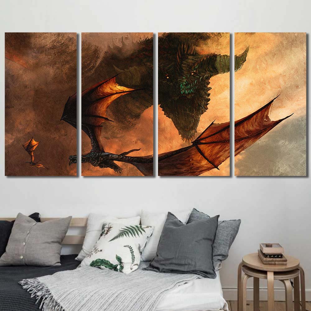 Artwork Wall Decor Game Of Thrones Dragon Flying Anato Finnstark Mist Clouds 4pcs Regular GT7C183