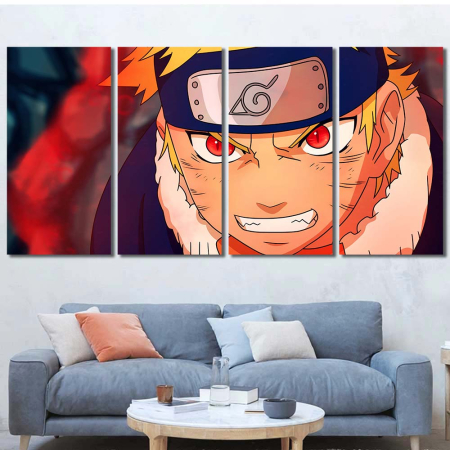 Wall Decor With Image Uzumaki Kyuubi Red Eyes Face Naruto 4pcs Regular NT7C119