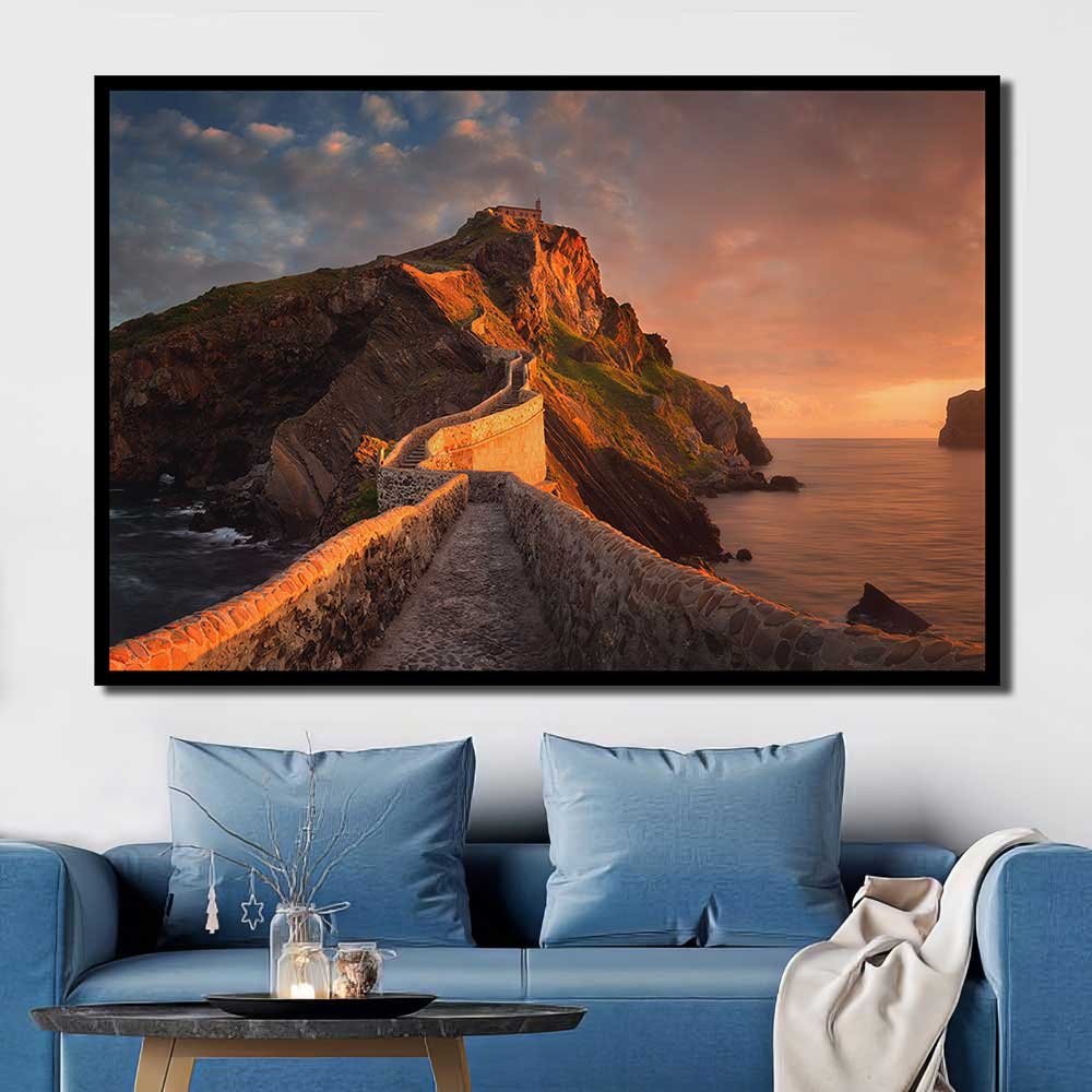 Game Of Thrones Unique Walldecor Sunset Water Sea Path Rocks San Juan De Gaztelugatxe 1pcs OuterFrame GT7C169