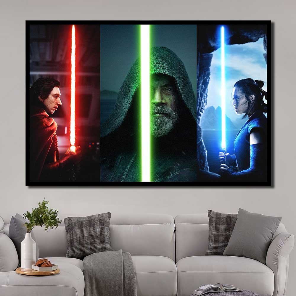 4 Parts Walldecor Star Wars The Last Jedi Rey Luke Skywalker Kylo Ren 1pcs OuterFrame SW7C316